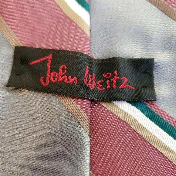 John Weitz Tie Men's 58 x 3 3/4 Burgundy Grey Green White Gorpcore Grandpacore - Picture 4 of 6